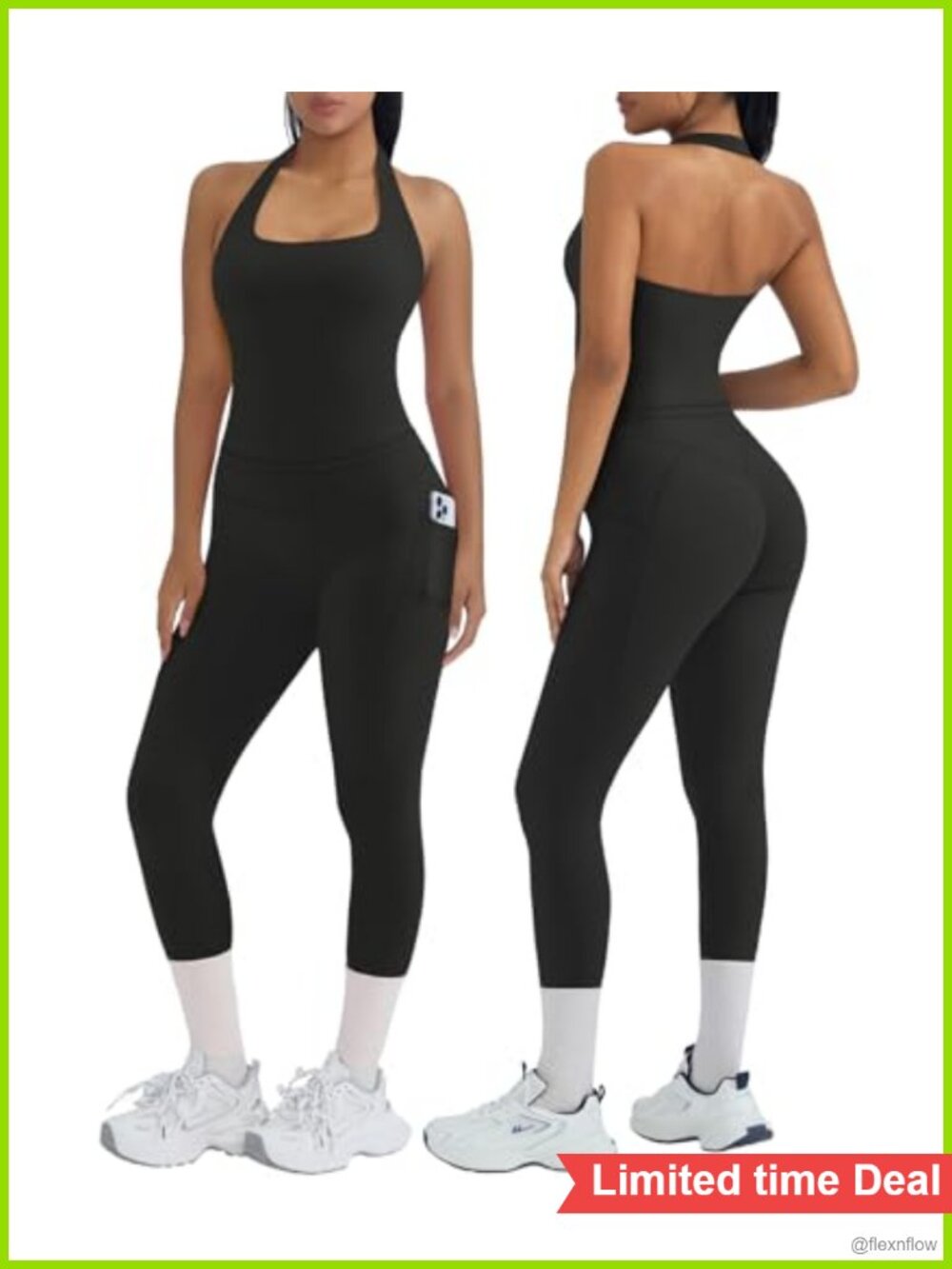 Halter Sports Bra & Leggings Set with Pockets Buttery Soft Gym Outfit